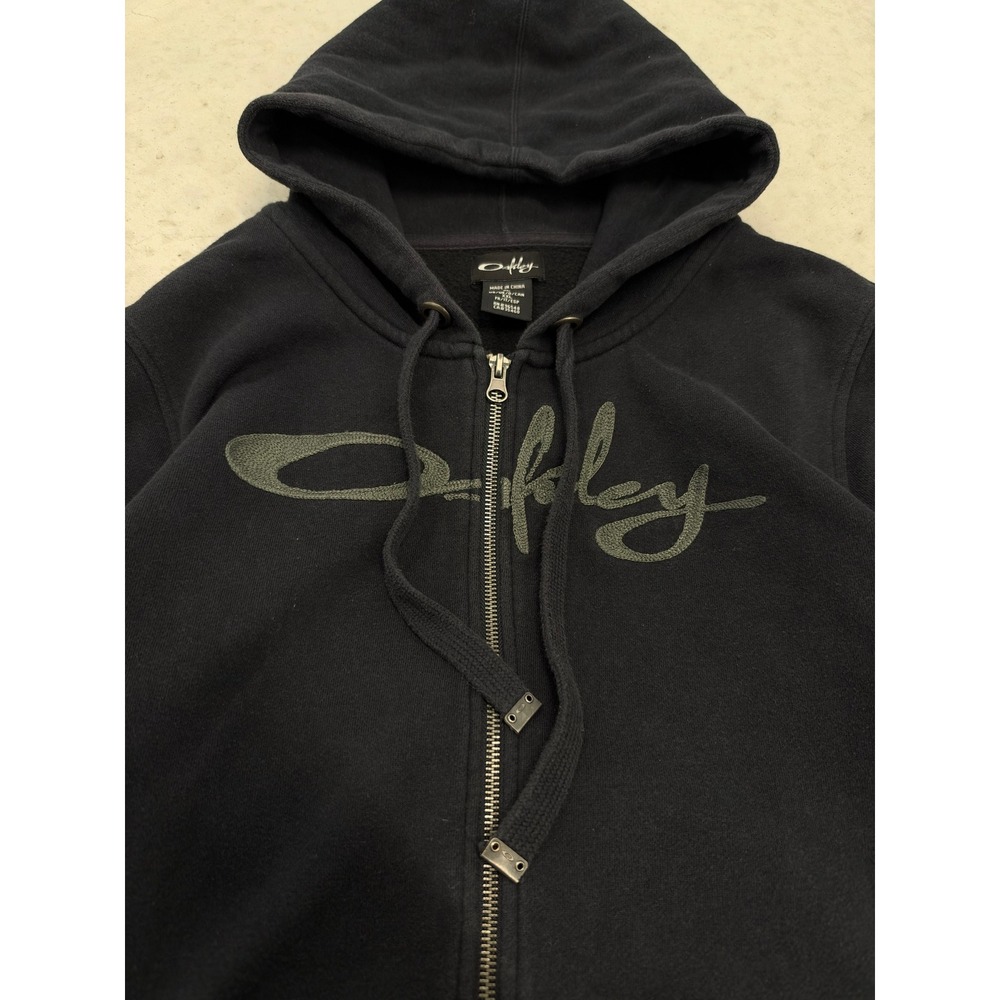 Oakley Vintage Full Zip Hoodie Black Embroidered Script Logo Y2K Mens XL - Picture 2 of 6